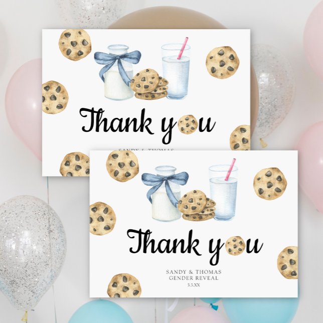 Watercolor Milk & Cookies Thank you gender reveal Card (Creator Uploaded)