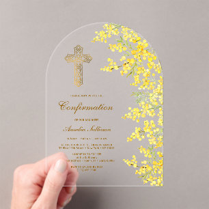 Watercolor Mimosa Arch Confirmation Acrylic Invitations