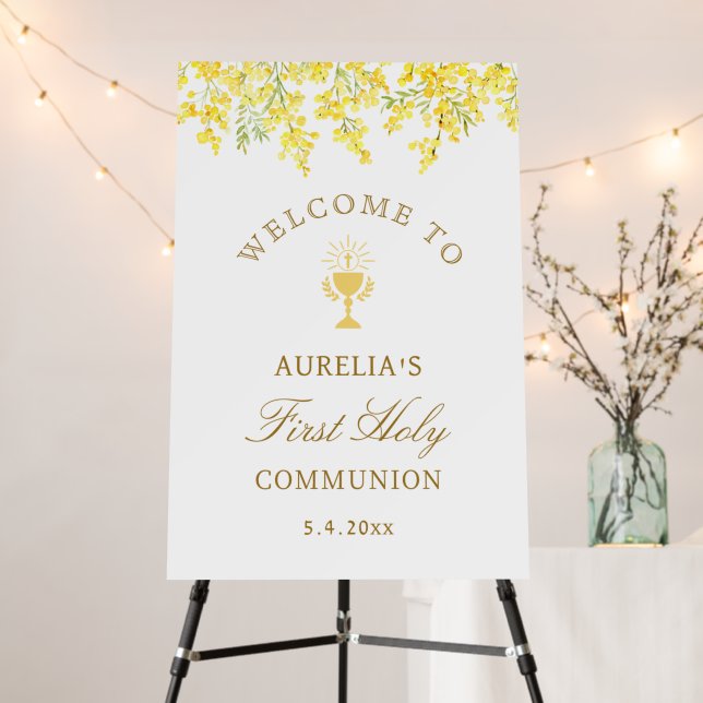 Watercolor Mimosa First Communion Welcome Foam Board (In Situ (Stand))