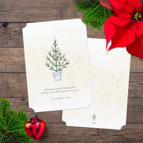 Watercolor Mini Christmas Tree Joyous Blessings Holiday Card