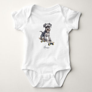 Watercolor Miniature Schnauzer Baby Bodysuit