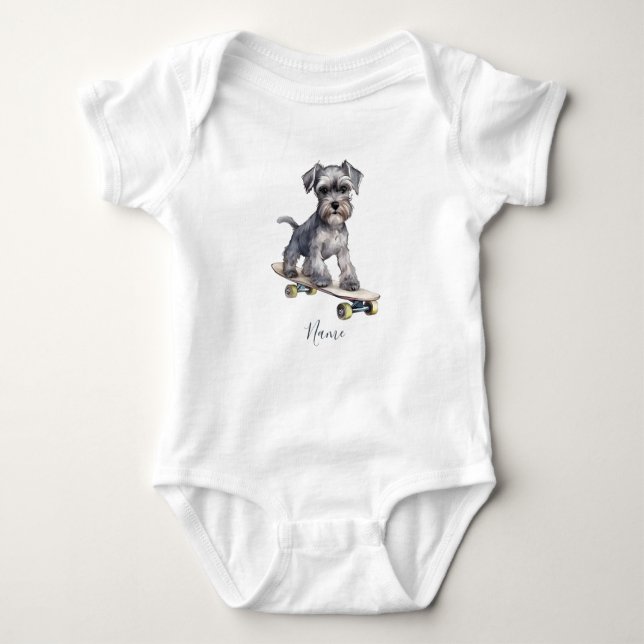 Watercolor Miniature Schnauzer Baby Bodysuit (Front)