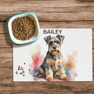 Watercolor Miniature Schnauzer Dog Food Mat