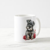 Watercolor Miniature Schnauzer With Red Roses Coffee Mug (Front Right)