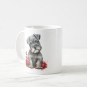 Watercolor Miniature Schnauzer With Red Roses Coffee Mug (Front Left)