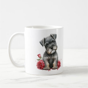 Watercolor Miniature Schnauzer With Red Roses Coffee Mug
