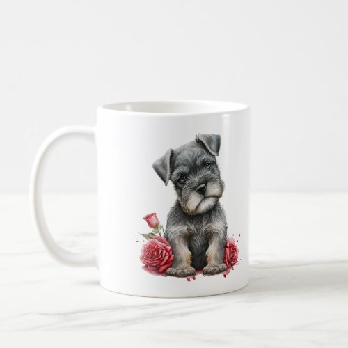 Watercolor Miniature Schnauzer With Red Roses Coffee Mug