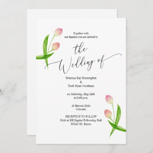 Watercolor Minimal Tulip Wedding Invitation
