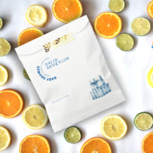 Watercolor minimalist baby shower boy favor bag