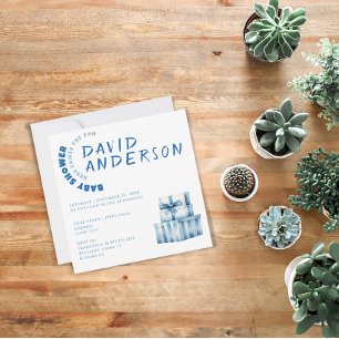 Watercolor minimalist baby shower boy invitation