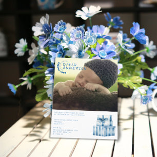 Watercolor minimalist baby shower boy photo invitation postcard