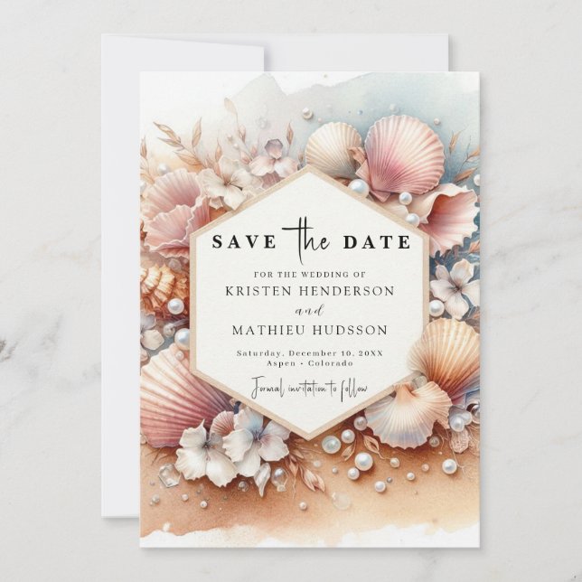 Watercolor Minimalist Beach Wedding Save The Date (Front)