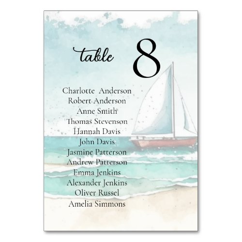 Watercolor minimalist cruise wedding table number