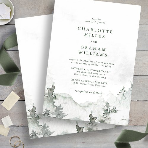 Watercolor Minimalist Forest Wedding Invitation