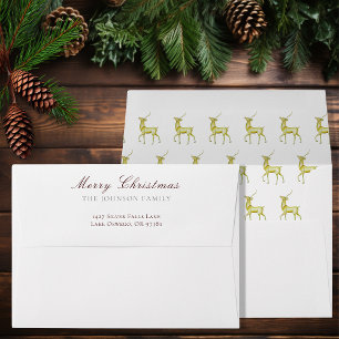 Watercolor Minimalist Gold Reindeer Christmas Card Envelope