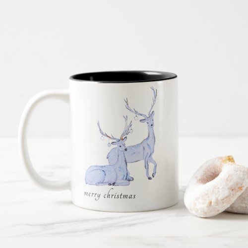 Watercolor Minimalist Merry Christmas Reindeer  Two_Tone Coffee Mug
