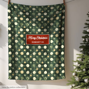 Watercolor Minimalist Pastel Green Gold Dots Fleece Blanket