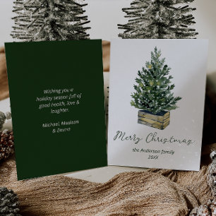 Watercolor Minimalist Pine Tree Merry Christmas Holiday Card