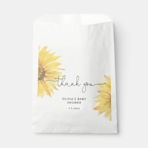 Watercolor minimalist sunflower baby shower favor bag