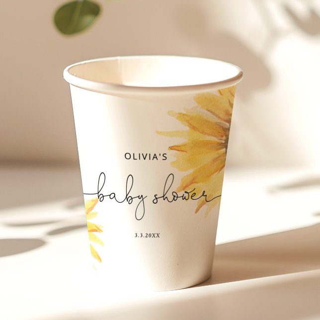 Watercolor minimalist sunflower baby shower paper cups (Creator Uploaded)