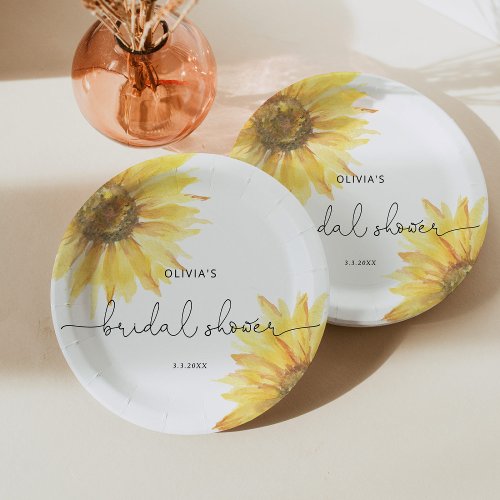Watercolor minimalist sunflower bridal shower paper plates