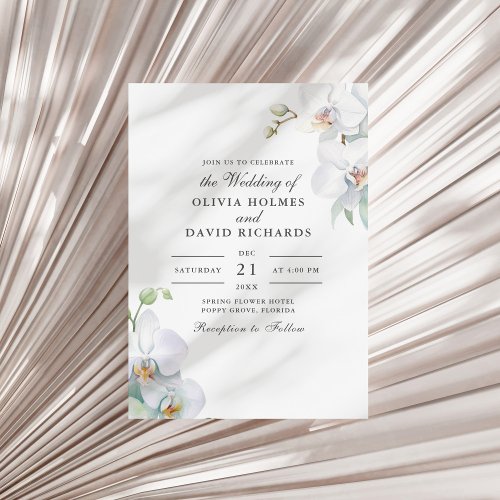 Watercolor Minimalist White Orchid Wedding Invitation