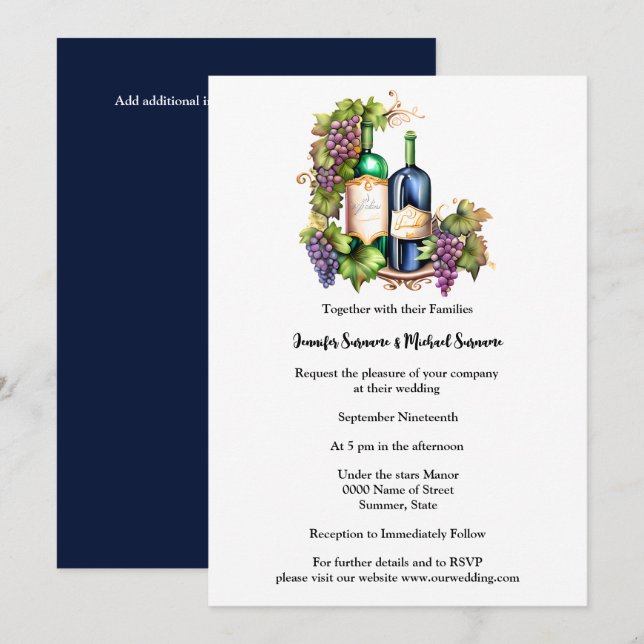 Watercolor minimalist wine bottles grapes winery invitation (Front/Back)