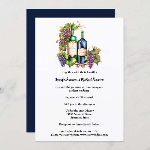 Watercolor minimalist wine bottles grapes winery invitation