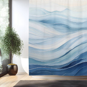 Watercolor Minimalistic Waves Shower Curtain