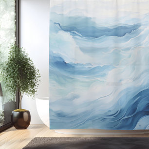 Watercolor Minimalistic Waves Shower Curtain