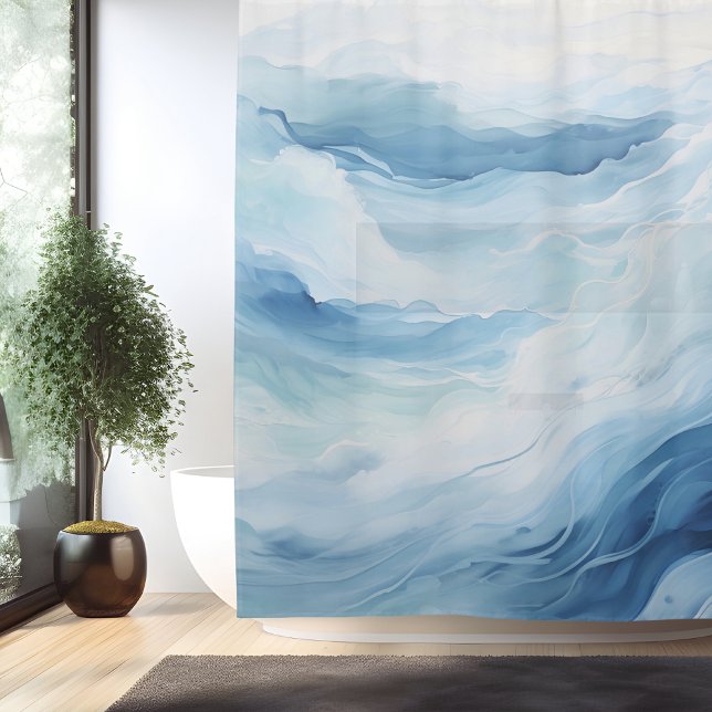 Watercolor Minimalistic Waves Shower Curtain (Creator Uploaded)