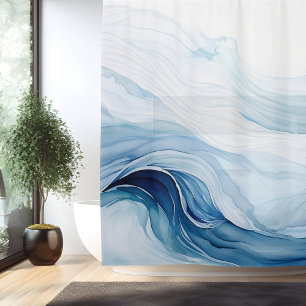 Watercolor Minimalistic Waves Shower Curtain