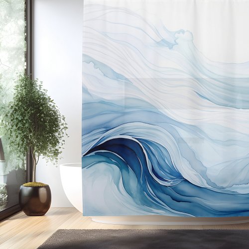 Watercolor Minimalistic Waves Shower Curtain