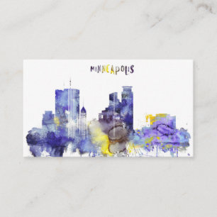 Watercolor Minneapolis Skyline Business Card