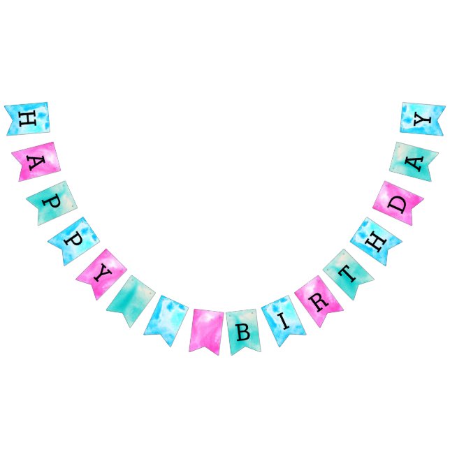 Watercolor Mint Aqua and Pink Birthday Bunting Flags (All)