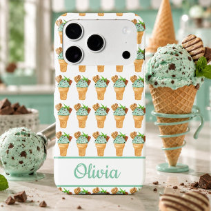 Watercolor Mint Chocolate Ice Cream Personalized iPhone 17 Pro Case