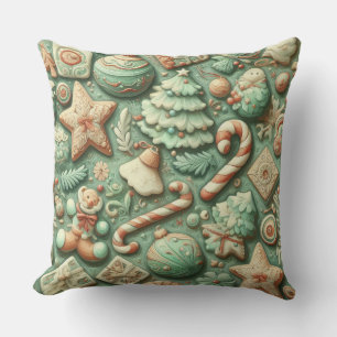 Watercolor Mint Green Christmas Motifs Holiday Throw Pillow