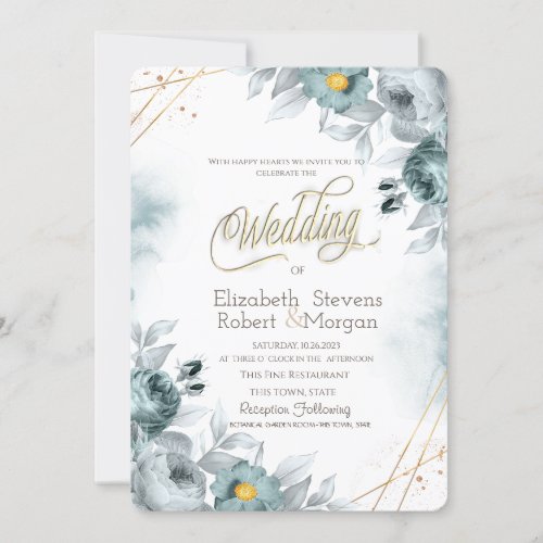 Watercolor Mint Green Flowers Invitation