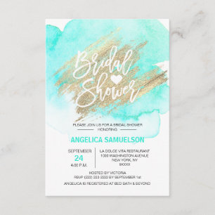 Watercolor Mint Green Gold Brush Bridal Shower Invitation