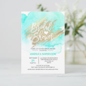 Watercolor Mint Green Gold Brush Bridal Shower Invitation (Standing Front)