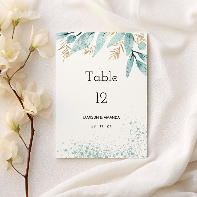 Watercolor mint green gold foliage Table Numbers (Watercolor mint green gold foliage Table Numbers)