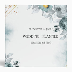 Watercolor Mint Green Roses 3 Ring Binder