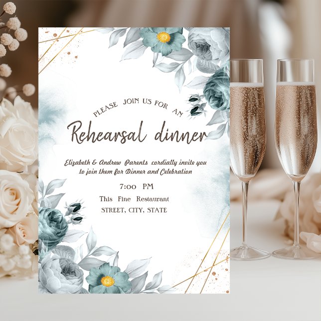Watercolor Mint Green Roses Rehearsal Dinner   Invitation (Creator Uploaded)