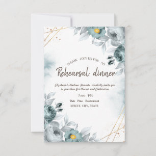 Watercolor Mint Green Roses Rehearsal Dinner Invitation