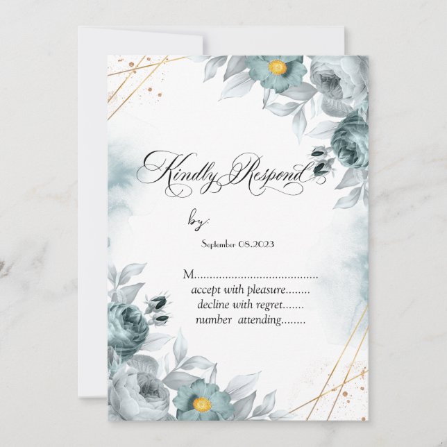 Watercolor Mint Green Roses RSVP  Invitation (Front)