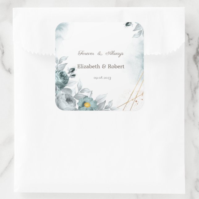Watercolor Mint Green Roses Square Sticker (Bag)