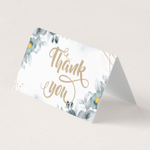Watercolor Mint Green Roses Thank You Business Card