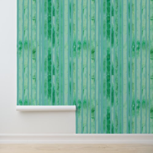 Watercolor Mint Green Teal Blue Stripes Patterns Wallpaper