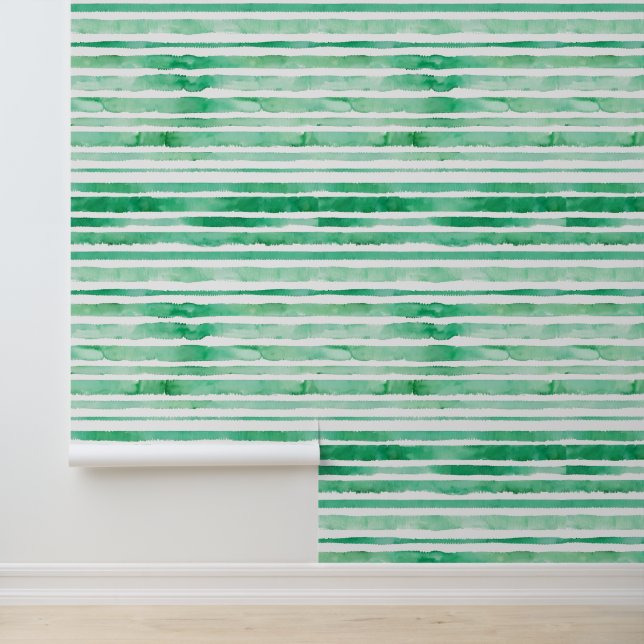Watercolor Mint Green White Stripe Patterns Simple Wallpaper (Application)