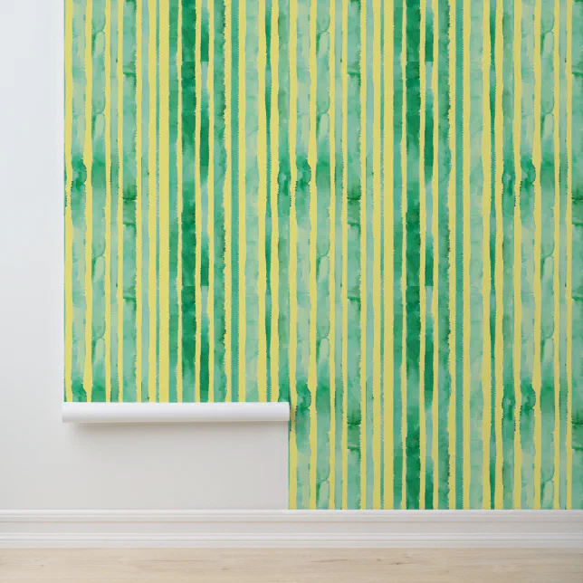 Watercolor Mint Green Yellow Stripes Patterns Cool Wallpaper | Zazzle